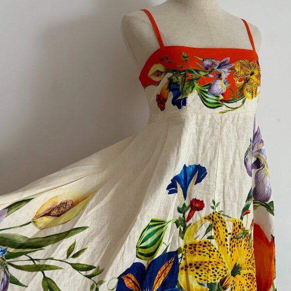 Alemais Pomegranate Floral Print Patterned Linen Maxi Dress - Picture 7 of 13